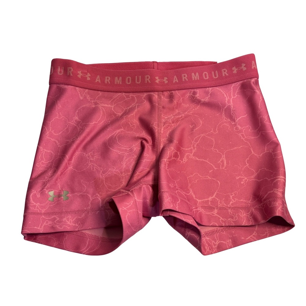 Under Armour Shorts Pink Marble HeatGear Compression Athletic Style Womens Small